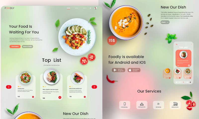 Imagem com vários pratos com fundo com efeito de vidro semi-transparente