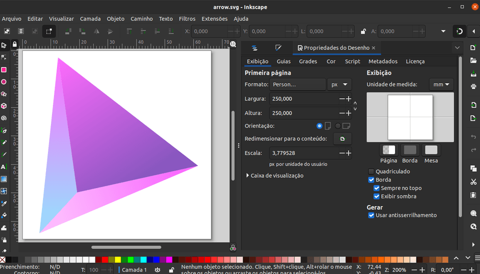 Software Inkscape com o um vetor de triângulo aberto