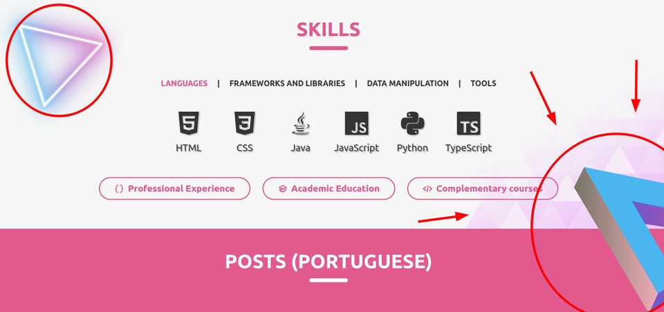 Área de habilidades com background com vários triângulos
