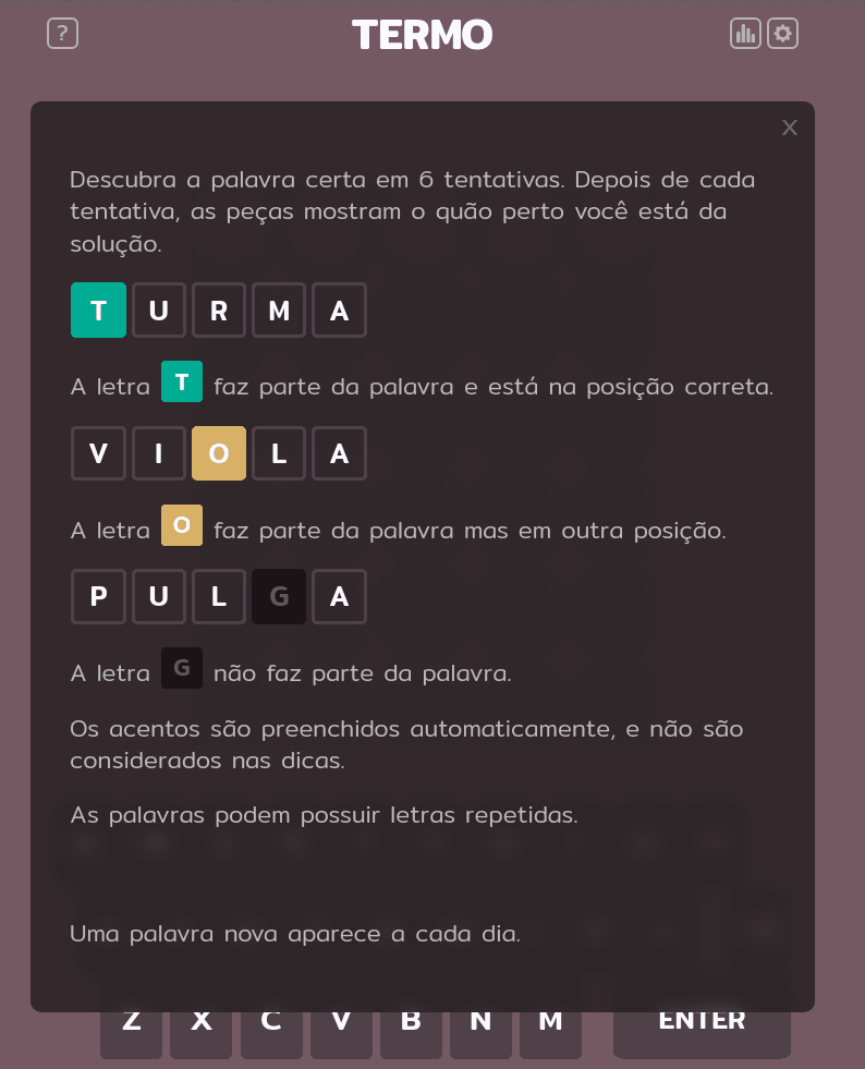 6 tentativas para descobrir a palavra certa com dicas de quão perto estamos da solução