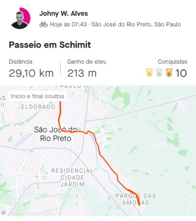 Tela do Strava apresentando com uma atividade de ciclismo de 29km